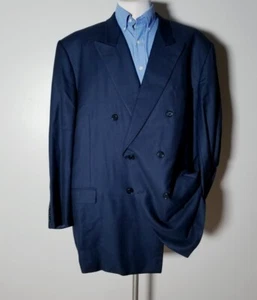 Hickey Freeman 56L Blue Black Loro Piana Double Breast Blazer Jacket Sport Coat - Picture 1 of 8