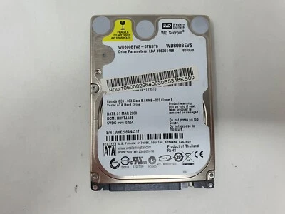 Western Digital 80GB 2.5" Sata HDD Hard Drive WD800BEVS For Dell Latitude E6420 - Image 1 of 4