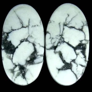 41.00Cts. 15X28X5mm. 100% Natural Howlite Oval Cab Matched Pair Loose Gemstone - Picture 1 of 5
