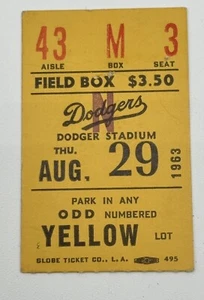 1963 Sandy Koufax 20 Win Ticket 7 K 9 IP 3 Hitter  Triple Crown Year Dodger Mt - Picture 1 of 2