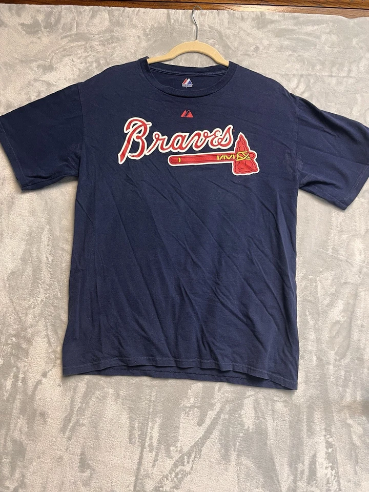 Camiseta Jason Heyward 22 Atlanta Braves Majestic MLB Azul Crew Spellout Mediana Foto 1 de 4