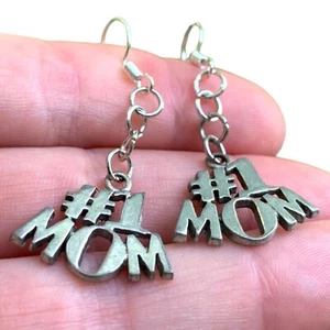 Silver Mom Jewelry Set #1 Mom Dangle Earrings & Heart Pendant Necklace Birthday - Picture 1 of 9