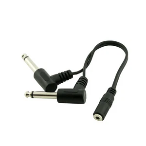 3.5mm 1/8" Stereo Female to 2x 6.35mm 1/4" TRS Mono Male Angled Y Splitter Cable - Picture 1 of 5