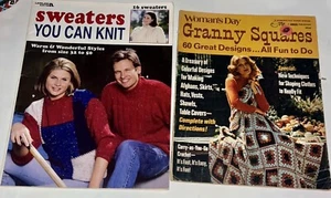 💥Lot Of (2) Vintage Woman's Day Special Granny Squares 1973 & Sweater To Knit💥 - Picture 1 of 9