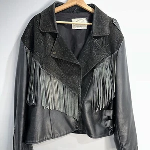 Vintage Lariat Fringe Snake Print Leather Jacket Size XL - Picture 1 of 20