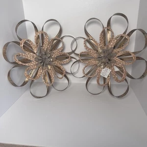 2er Set rustikales Metall & geflochtenes Wand Blumendekor 13-14 Zoll - Bild 1 von 6