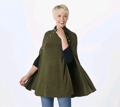 G.I.L.I. Poncho Suéter Capa con Detalle de Botones Verde Oliva Talla M/L  Foto 1 de 4