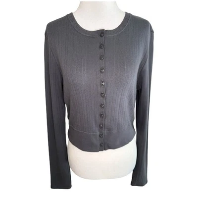 Suéter Cárdigan Recortado Tejido Acanalado Gris Topshop EE. UU. 8-10 Mediano Botón Frontal Foto 1 de 4