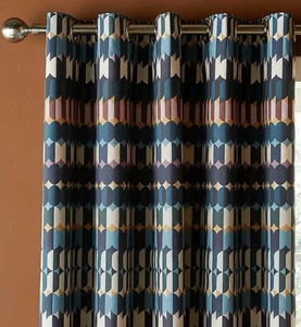 Oden Geometric Blackout Eyelet Curtains - 66"x 54" (W x L) 168x137cm Pair Cotton - Picture 1 of 4