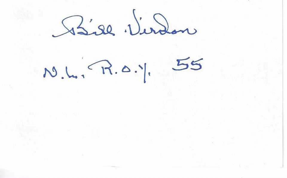 Bill Virdon Signed 3x5 index Card Expos Pirates Cardinals 1955 NL ROY - Image 1 of 1