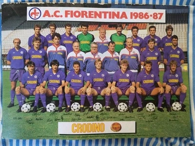 Poster Cartolina Squadra Calcio Fiorentina 1986 87 Cm 29,5x21 Con Firme Maglia - Immagine 1 di 3