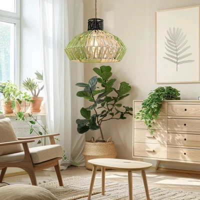 Pendant Lampshade Hanging Light Cover Lantern Bedroom Woven Lamp Shade Only - Image 1 of 3