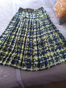 Next Blue & Acid Yellow Pleated Midi Skirt Size 14p - Picture 1 of 6