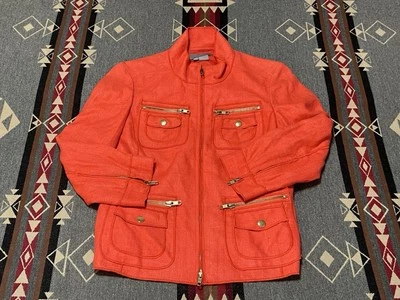 Blazer Eccoci Mujer Talla 2 Naranja 100% Seda Manga Larga Bolsillos con Cremallera 29 Foto 1 de 4