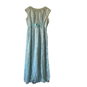 Vintage 60s Emma Domb Aqua Lace Gown Beaded Neckline Formal Dress Size Medium - Bild 1 von 9