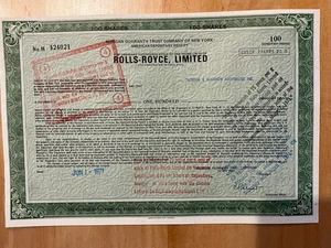 Vintage Original Rolls-Royce Aktienzertifikat/Depositor Quittung für 100 Aktien - Bild 1 von 8