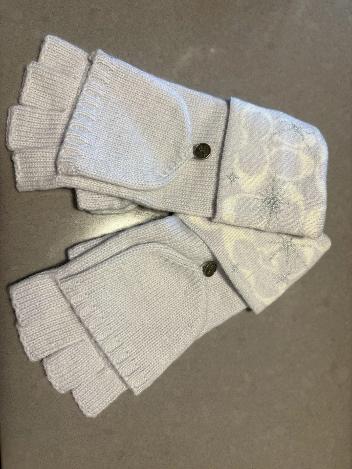NUEVO CON ETIQUETAS COACH Signature C Star Pop Top Mitones Guantes Sin Dedos Tiza/Plateado Foto 1 de 2