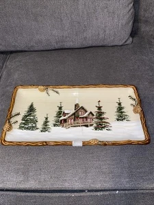 St Nicholas Square Snow Valley Ceramic Serving Tray Bread Plate Rectangle 14 In - Picture 1 of 4
