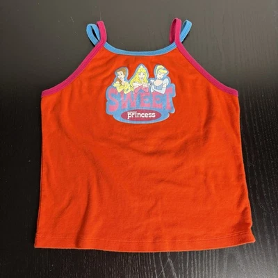 Vintage Y2K Disney Store SWEET PRINCESS Girls Kids Size M Orange Tank Top Shirt - Image 1 of 4
