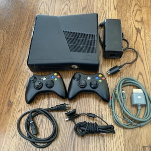 Xbox 360 Slim 228 GB Console Bundle With Cords, 2 Controllers, Tested - Picture 1 of 5