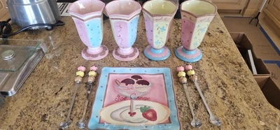 Винтажный сертифицированный международный керамический набор мороженого Sue Zipkin из 9 предметов - Изображение 1 из 4