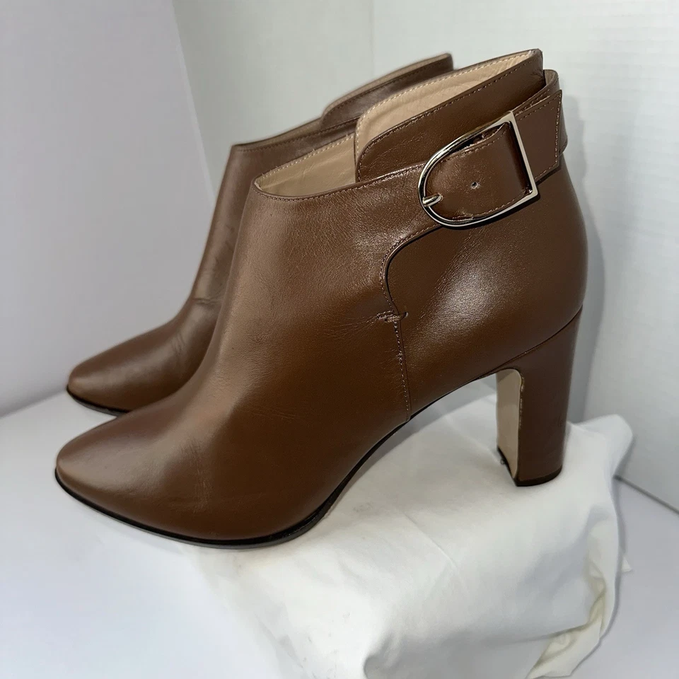 MaxMara Women's Tobacco Ornati Leather Block Heel Ankle Booties Size 9.5 - Image 1 of 4