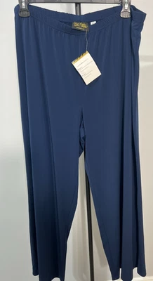 Pantalones Bob Mackie Mujer 2X P Petite Azul Marino Tejido Líquido Pierna Ancha Cintura Elástica Foto 1 de 4