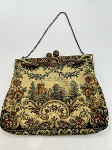 Cartera tapiz vintage Francia pequeña escena castillo broche de beso de metal - Imagen 1 de 24