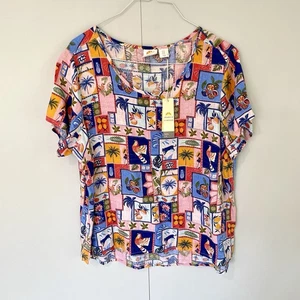 C&C CALIFORNIA Linen Tunic High/Low Top Animal/Tropical Print Plus Size 1X - Picture 1 of 7