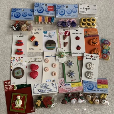 Novelty Button Lot Dress It Up Debbie Mumm Flowers Animals Snow Ladybug Hearts - Image 1 of 4