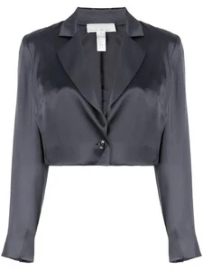 Blazer corto Fleur Du Mal para mujer M gris seda metálico brillo nuevo con etiquetas - Imagen 1 de 4