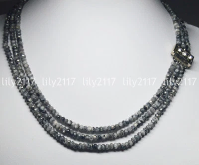 3 Rows 2X4mm Faceted Black Gray Labradorite Gems Rondelle Beads Necklace 17-19'' - Изображение 1 из 4