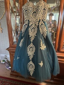 Green Strapless Quinceanera, Sweet 16, Prom Dress Adjustable Back - Picture 1 of 17