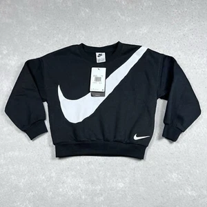 Nike Sweatshirt Girls Size 6 Black Logo Pullover Crew Neck Long Sleeve Graphic - Picture 1 of 11