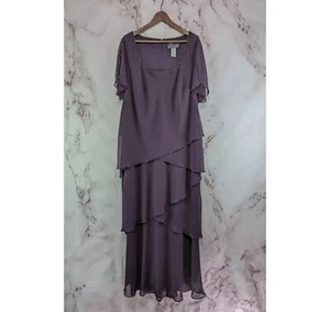 Alex Evenings Dress Women 18W Purple Beaded Midi Maxi Tired Ruffle Mother Bride - Picture 1 of 12
