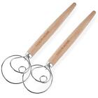 Pack of 2 Danish Dough Whisk Dutch Bread Whisk Hook Wooden Baking Tools