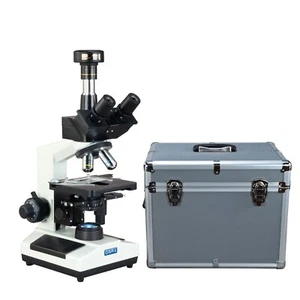 OMAX Phase Contrast Trinocular Compound LED Microscope+9MP Camera+Carrying Case - Picture 1 of 9