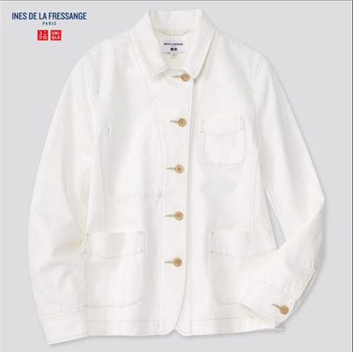 OFF WHITE Giacca donna denim cappotto cotone lino tuta UNIQLO IDLF bianco sporco XS 437232