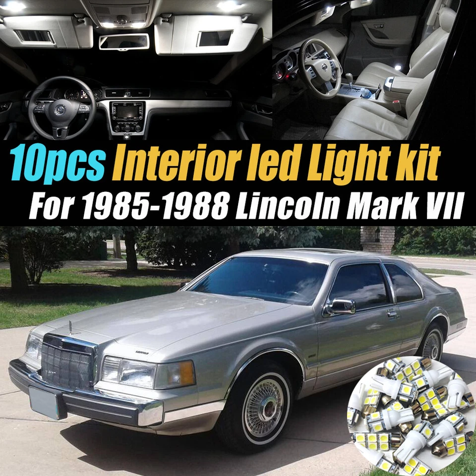 10Pc Car Interior LED Super White Light Bulb Kit for 1985-1988 Lincoln Mark VII - Image 1 of 4
