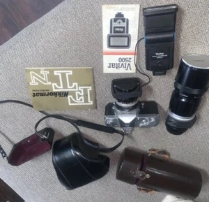 1967 Nikon 35 mm Nikkormat FTN Manual SLR Camera Bundle Untested Flash - Picture 1 of 24