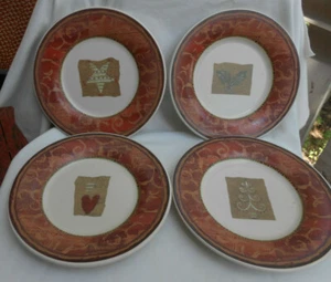 4 PLATOS DE ENSALADA DE ESPECIAS NAVIDEÑAS PFALTZGRAFF ÁRBOL DE NAVIDAD PRIMITIVO ACEBO 8" - Imagen 1 de 2