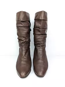 80s Vintage Dark Brown Slouch Tall Leather boots Size UK 4 or AU 6 Retro Ladies - Picture 1 of 8