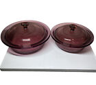 2 Vision Pyrex Corningware Cranberry Casserole Dish 1 Qt & 24 Oz Round w/ Lids