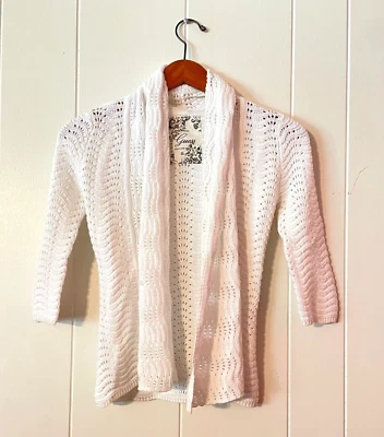 Cárdigan Guess para mujer talla mediana blanco frente abierto elástico Cottagecore Fairy Y2K Foto 1 de 4