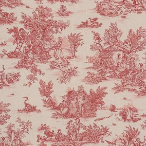 Mini French Toile De Jouy Red 160cm Fabric Cotton Pastoral Country Curtains - Picture 1 of 6