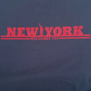 Gap T-Shirt Mens Size L Blue Short Sleeve New York Welcomes You Graphic 90s Y2K - Picture 1 of 7