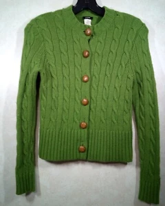J Crew Cardigan Women PS Green Cropped Merino Angora Cashmere Cable Long Sleeve - Picture 1 of 7