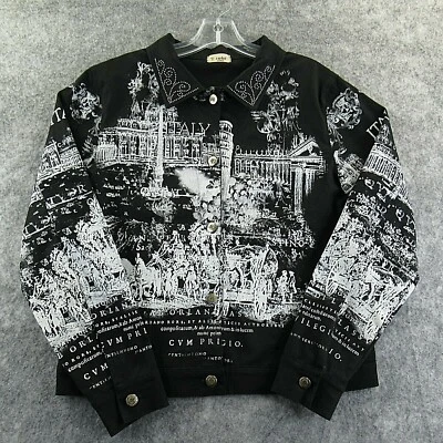 Cactus Women Shirt Jacket M Medium Black Rhinestone Italy Graphic Button Up  - Image 1 of 4