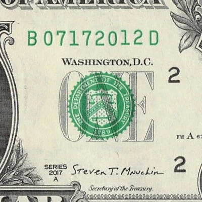 JULY 17 2012 Birthday Fancy Serial Number Date Note One Dollar Bill 07 17 2012 - Image 1 of 4
