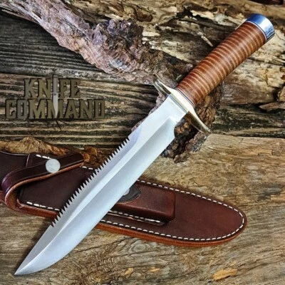 Cuchillo Bowie Estilo Randall Acero D2 Hecho a Mano Personalizado Hoja de Dientes de Sierra SS Con Funda Foto 1 de 3